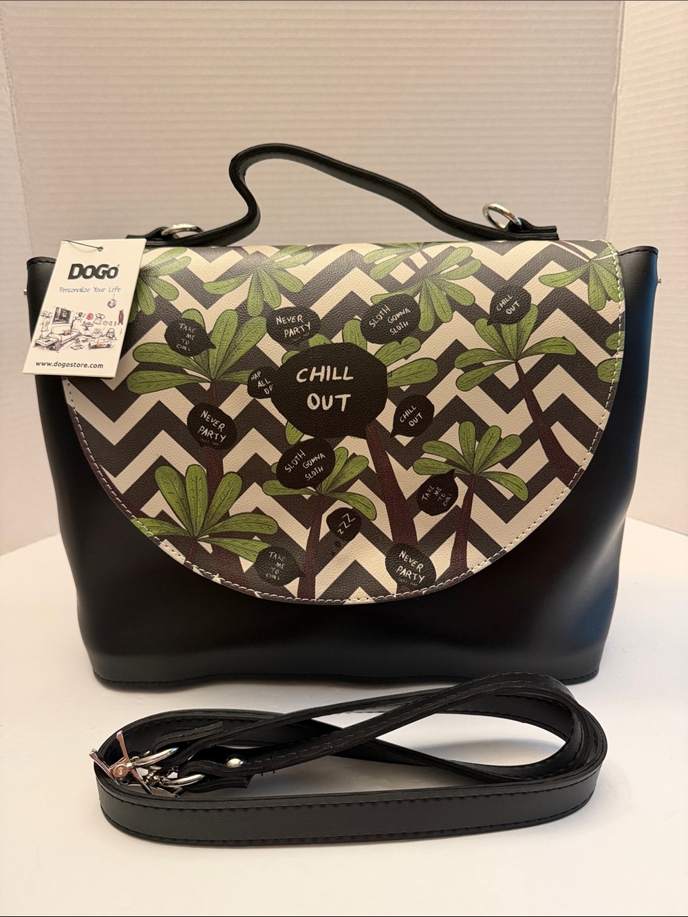 DOGO Chill Out Sloth Black & Green Top-Handle Crossbody Bag